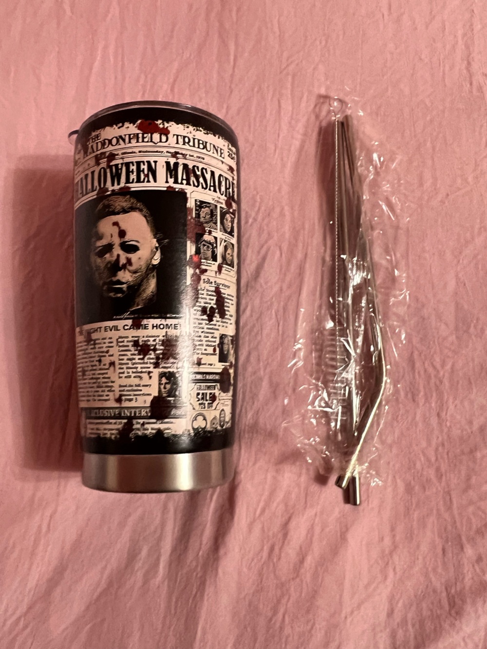 halloween 1978 - michael myers massacre stainless steel cup with straw